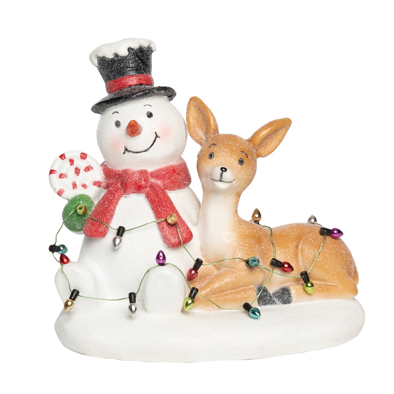 Transpac Multicolor Christmas Tangled Snowman & Reindeer Decor, 6.25" Resin Figurines, Indoor Tabletop Holiday Decor
